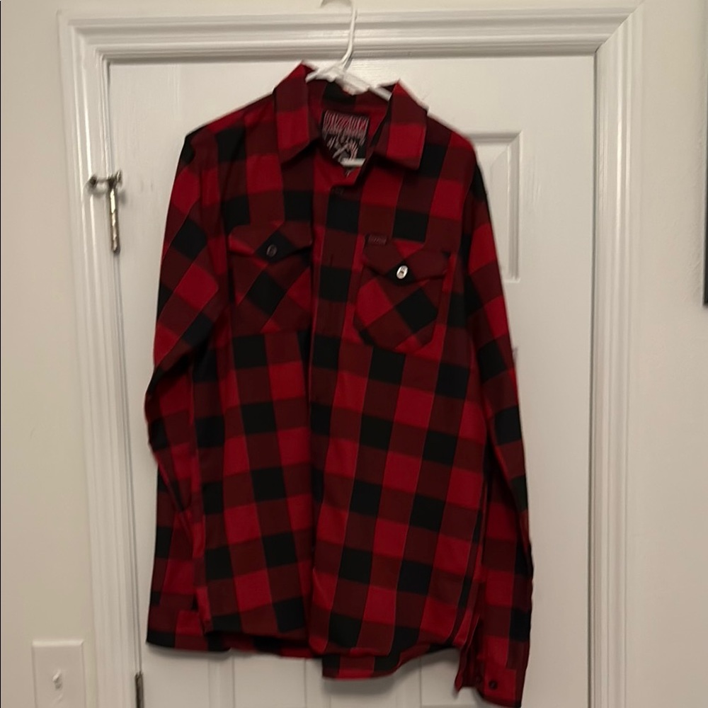 DIXXON Red and Black Plaid Casual Button Down Shirt